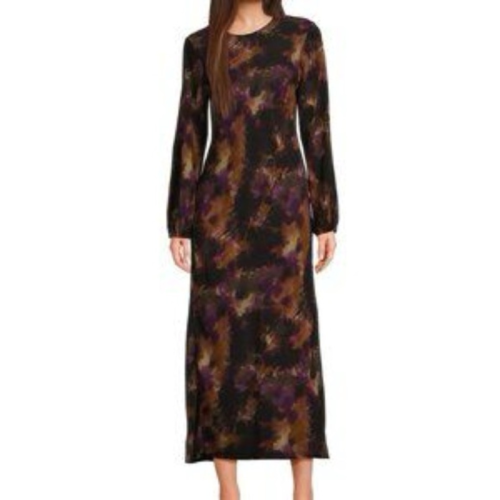 Cloth & Stone Long Sleeve Dress in Purple and Brown